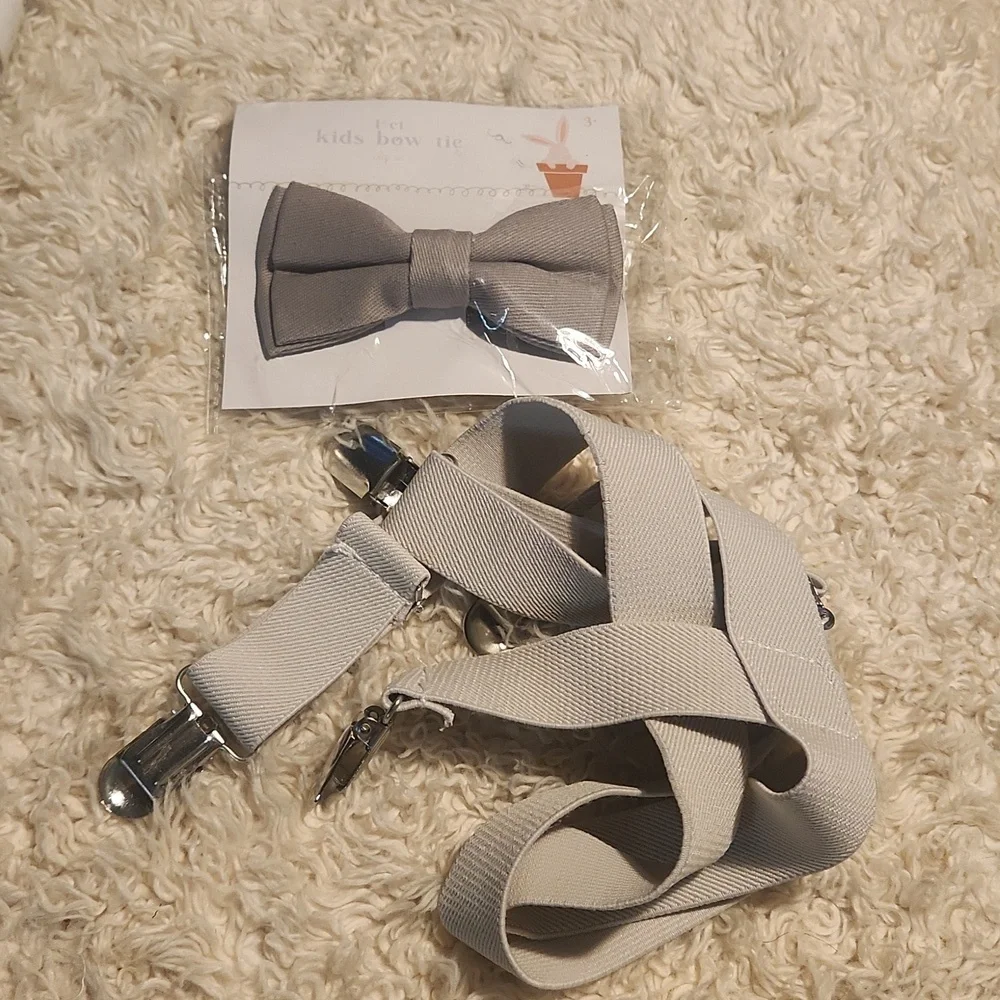 Bow tie + suspenders dapper dandy lot new gray bowtie used suspenders